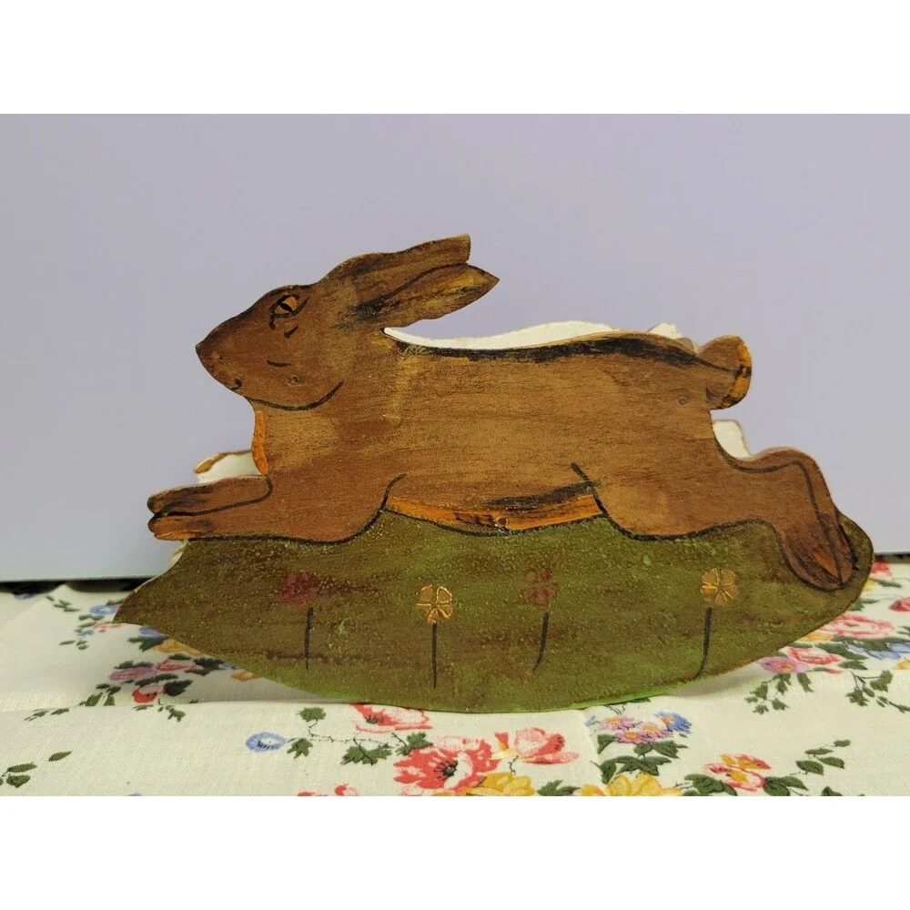 Vintage Handpainted Wood Rabbit Bunny Rocker Nursery Decor Toy